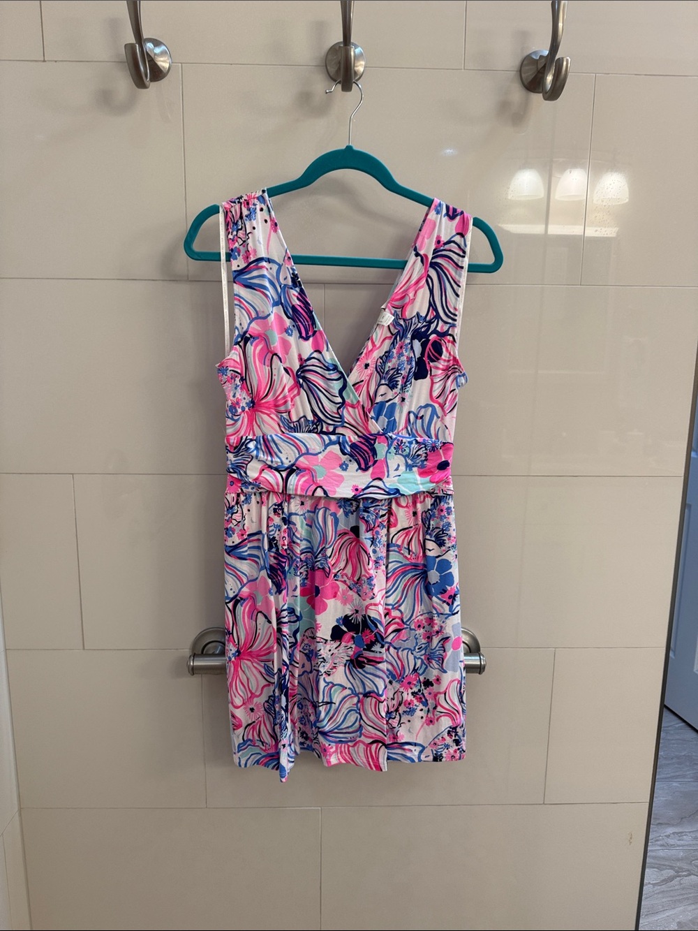 Lilly Pulitzer Pink Floral Sleeveless V-Neck Dress